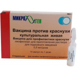 Вакцина против краснухи культуральная живая лиофилизат для приготовления раствора для и/п/к 0.5мл/доза 1доз амп 10 шт