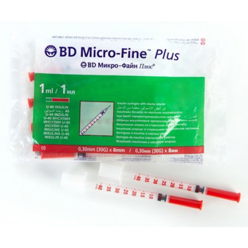 Шприц BD Микро-Файн Плюс Инсулиновый 1мл U-40 0,30х8мм (30G) 10 шт