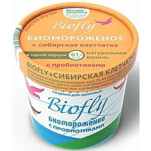 Biofly биомороженое стаканчик бумаж. 45г 3% молочное сибирская клетчатка яблоко