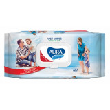 Aura салфетки для всей семьи влажные антибактериальные 120 шт с крышкой