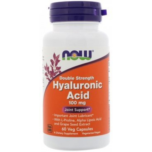 NOW Hyaluronic Acid, Гиалуроновая Кислота с Пролином 100 мг капс 60 шт