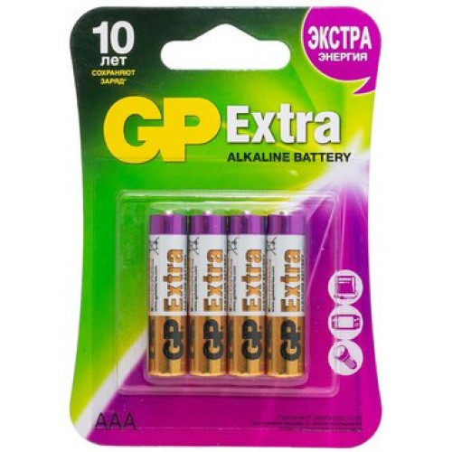 Батарейки алкалиновые GP Extra LR03 (ААА) 1,5 В 4 шт